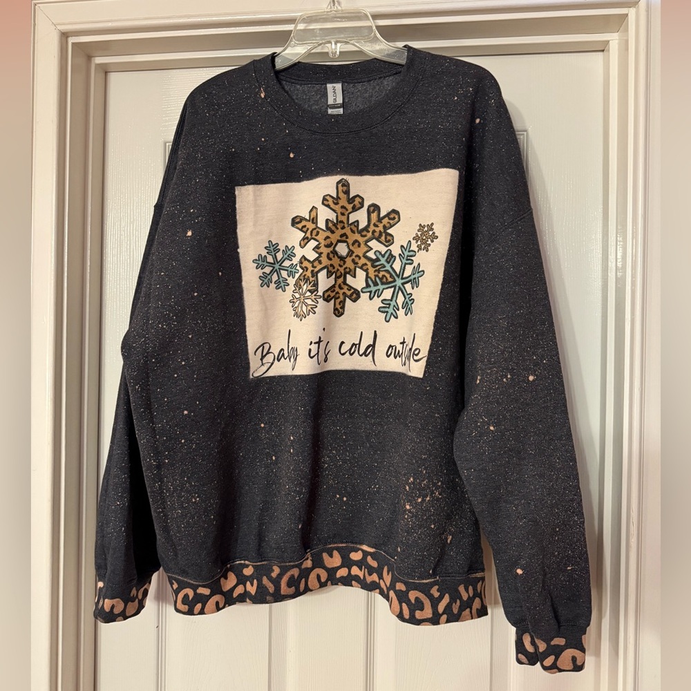 Baby it’s cold outside Christmas holiday Snowflake sweatshirt 2XL bleach dyed